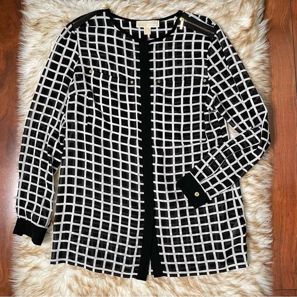 Michael Kors windowpane button down blouse. NWOT - Picture 4 of 9